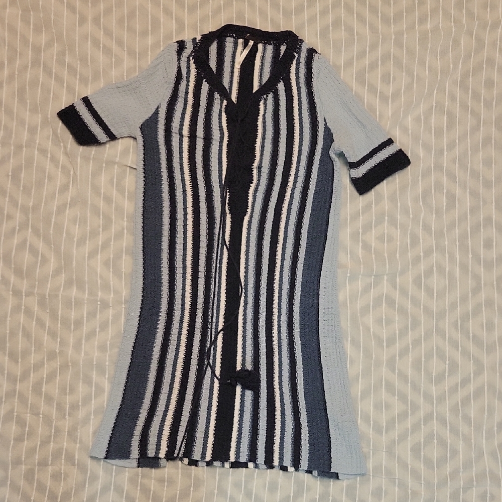 Free People Navy and Cream Striped Knit Dress